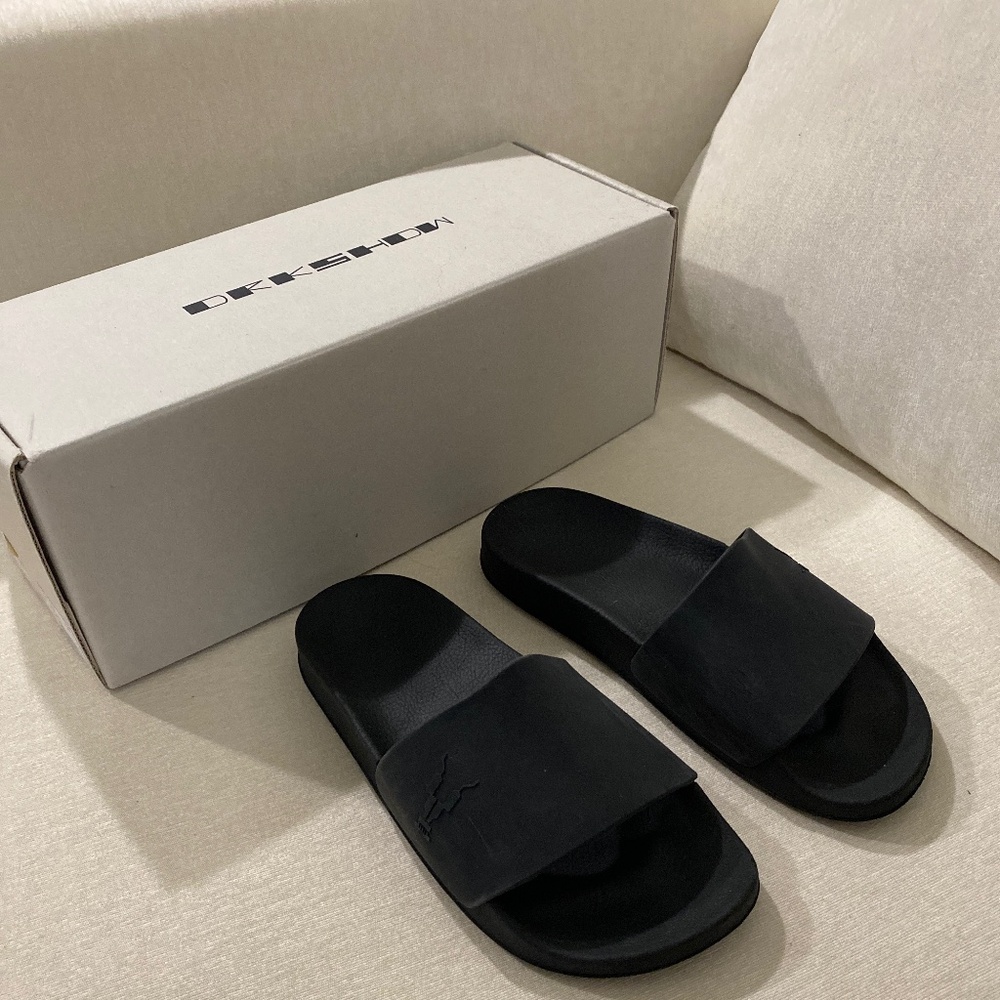 Rick Owens black slides with box DRKSHDW